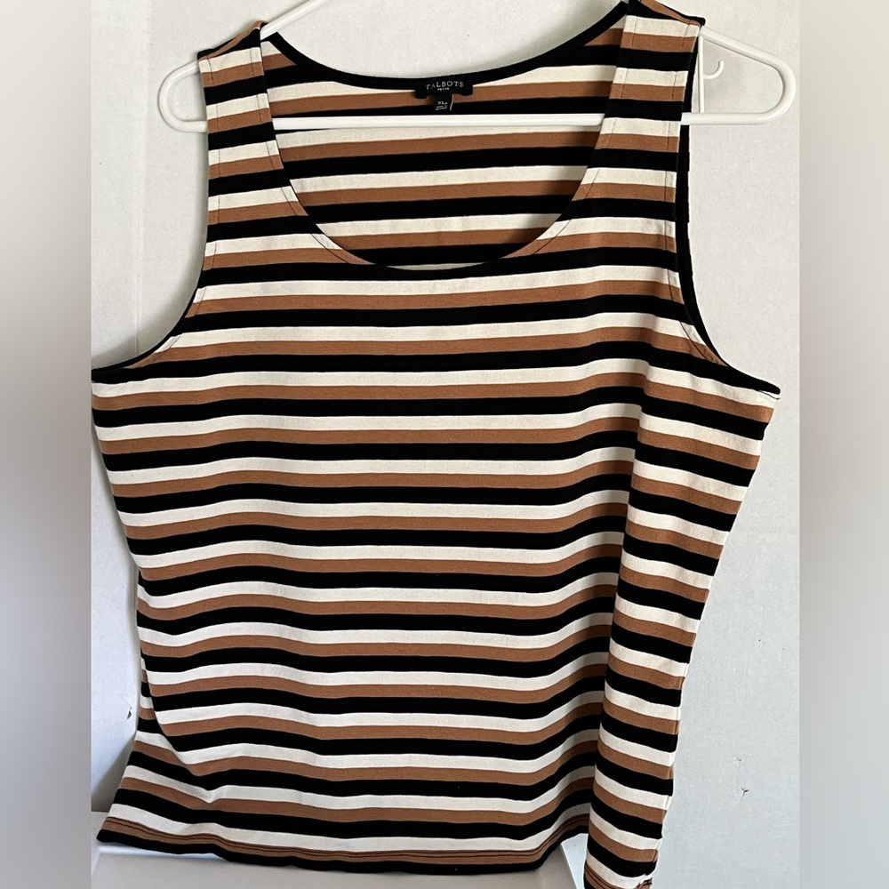 Talbots Black, Brown, and White Striped Tank Top
